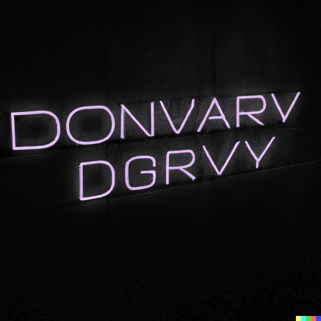 the discovery of gravity, neon sign on a black wall